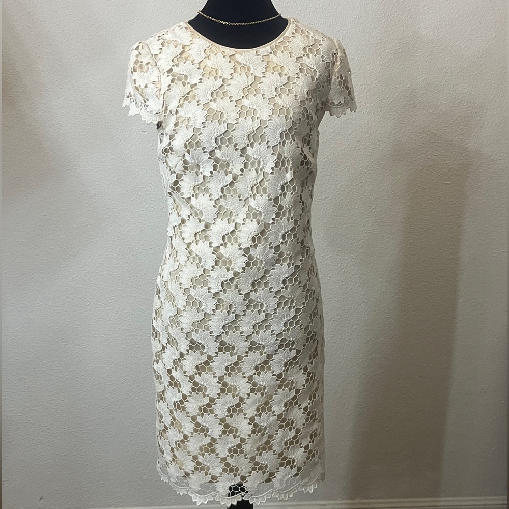 Suzi Chin Cream Lace Midi Dress